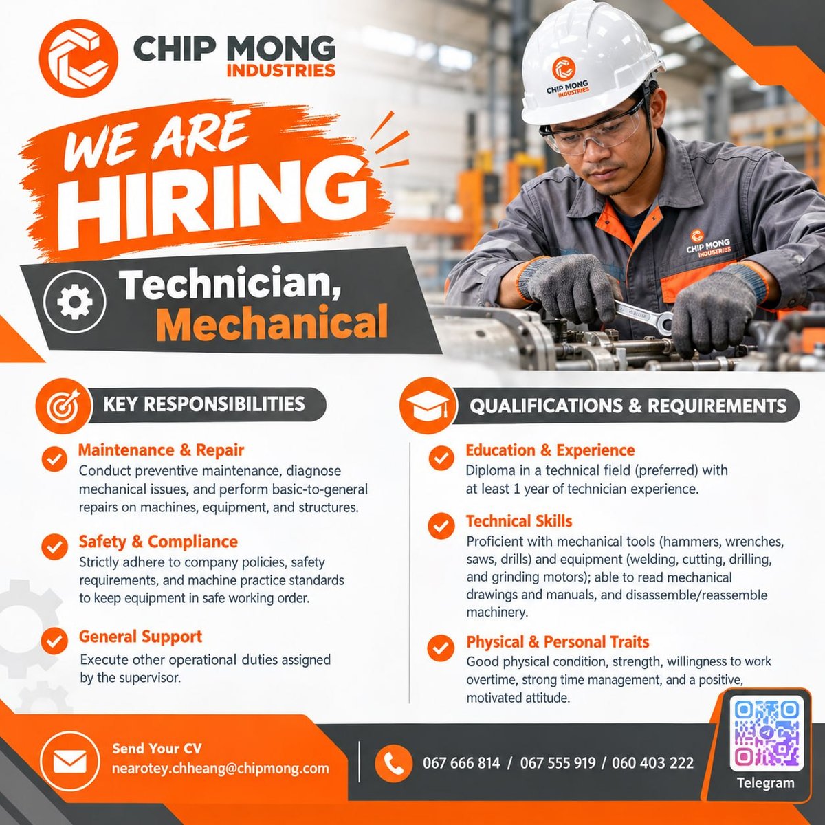 Chip Mong集团急招机械技术员 薪资面议