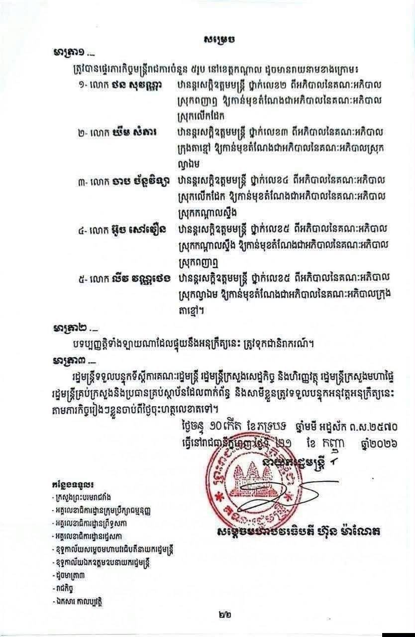 干拉省政府发布政令 任命5个市县行政长官