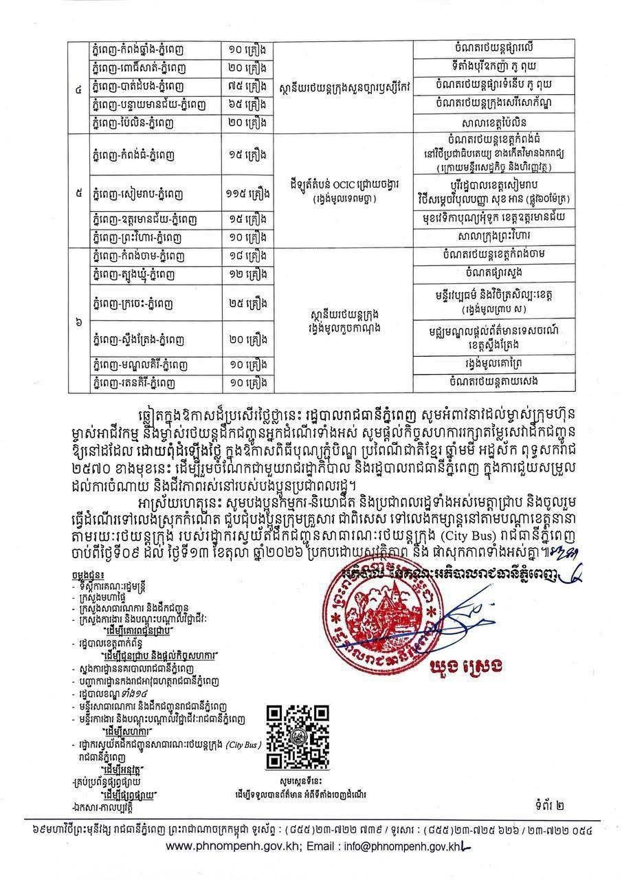 金边市政府亡人节期间提供5天免费公交服务