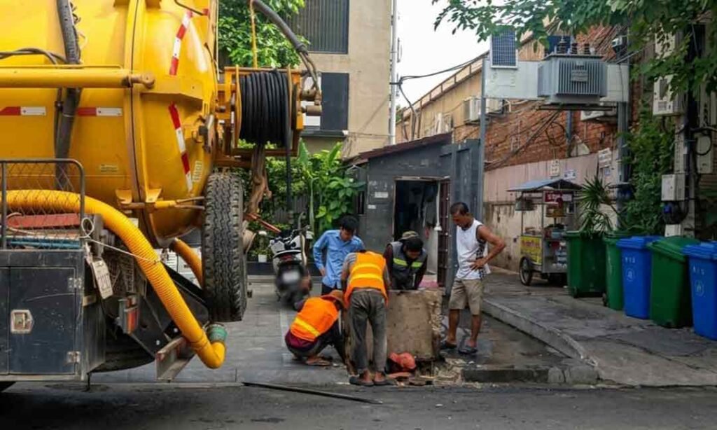 金边BKK1区294号路段排水系统升级 正在施工中