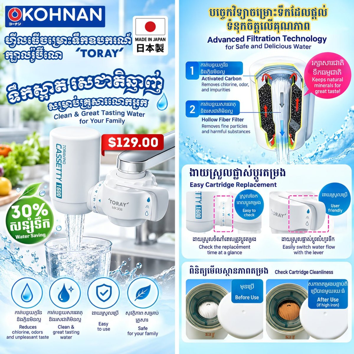 KOHNAN日本TORAY净水器促销 过滤600升水 仅售门