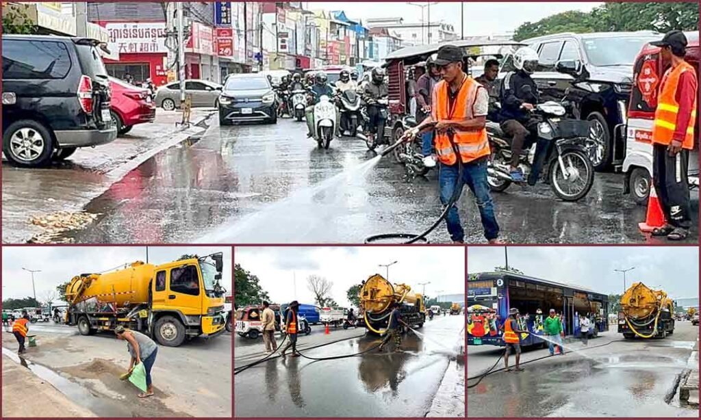 金边机场周边道路积水清理 交通逐步恢复