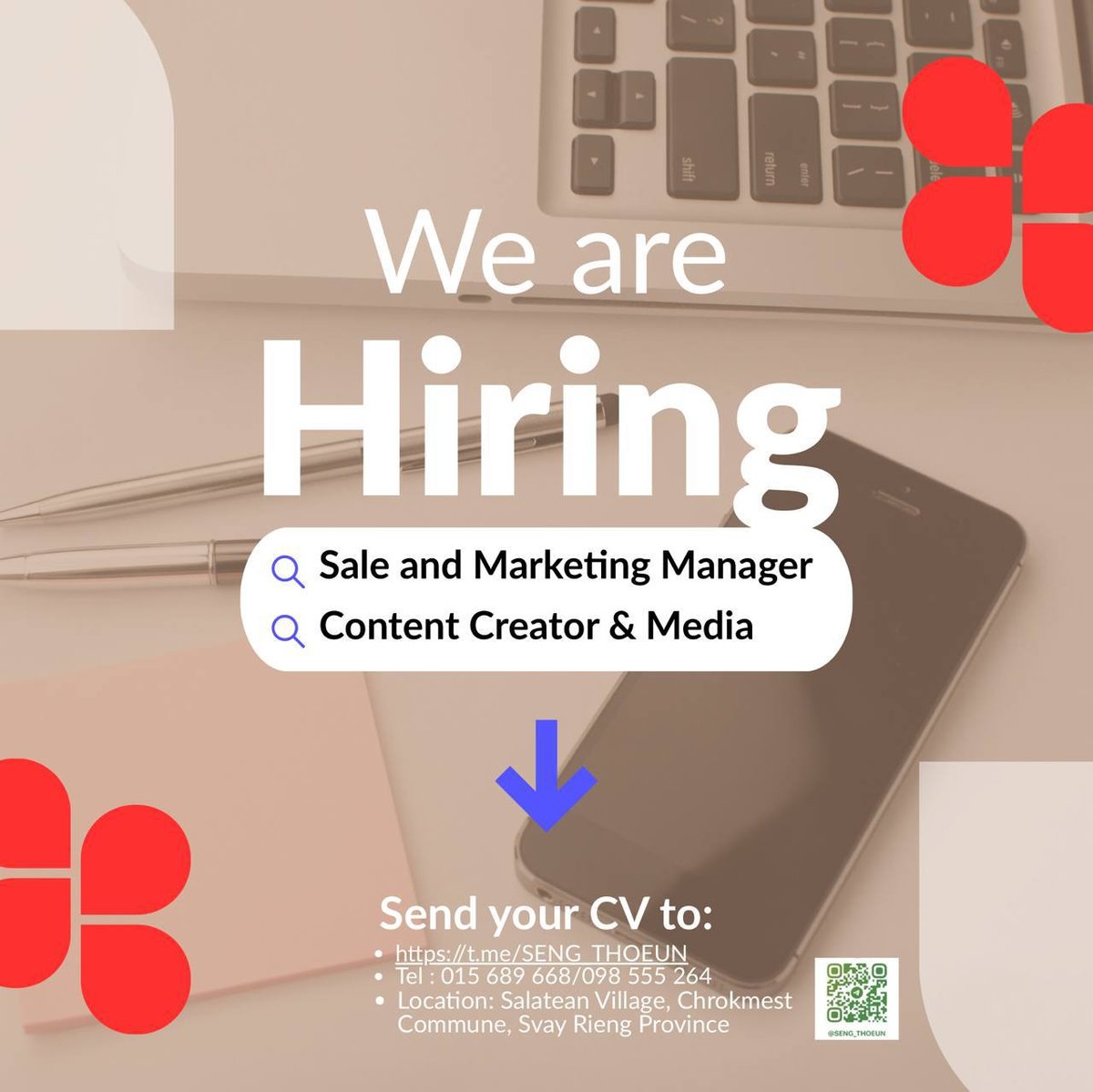 柴桢省销售经理及内容创作岗急招 月薪最高$1500