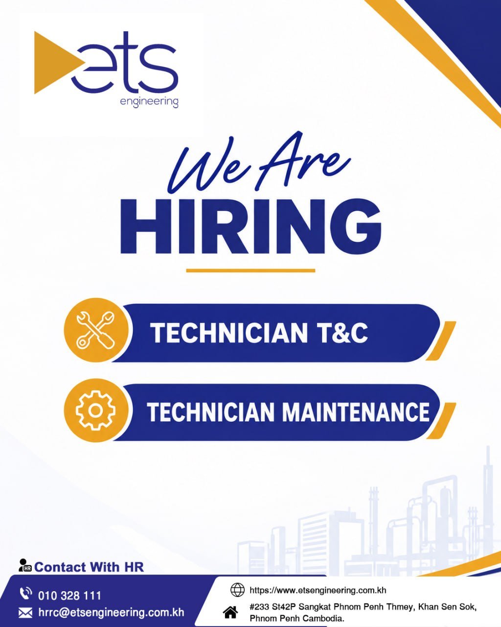 ETS Engineering招聘水电及空调技术员