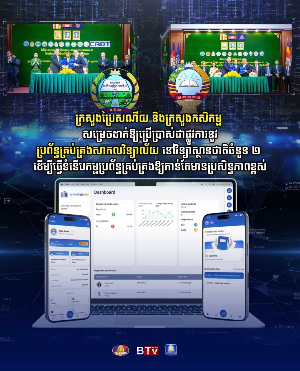 柬埔寨邮电部与农业部正式启用高校管理系统,旨在通过数字化手段