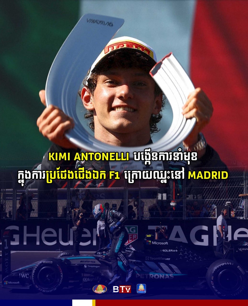 Kimi Antonelli马德里夺冠 扩大F1积分领先优势