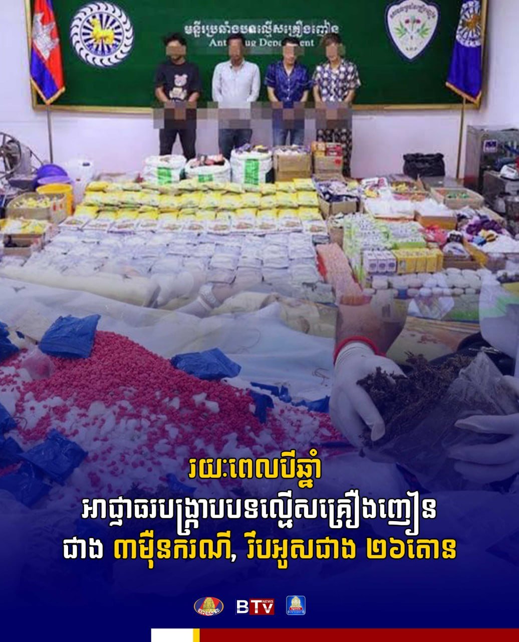 柬埔寨当局在过去三年内成功打击毒品犯罪,共破获案件超过3万起