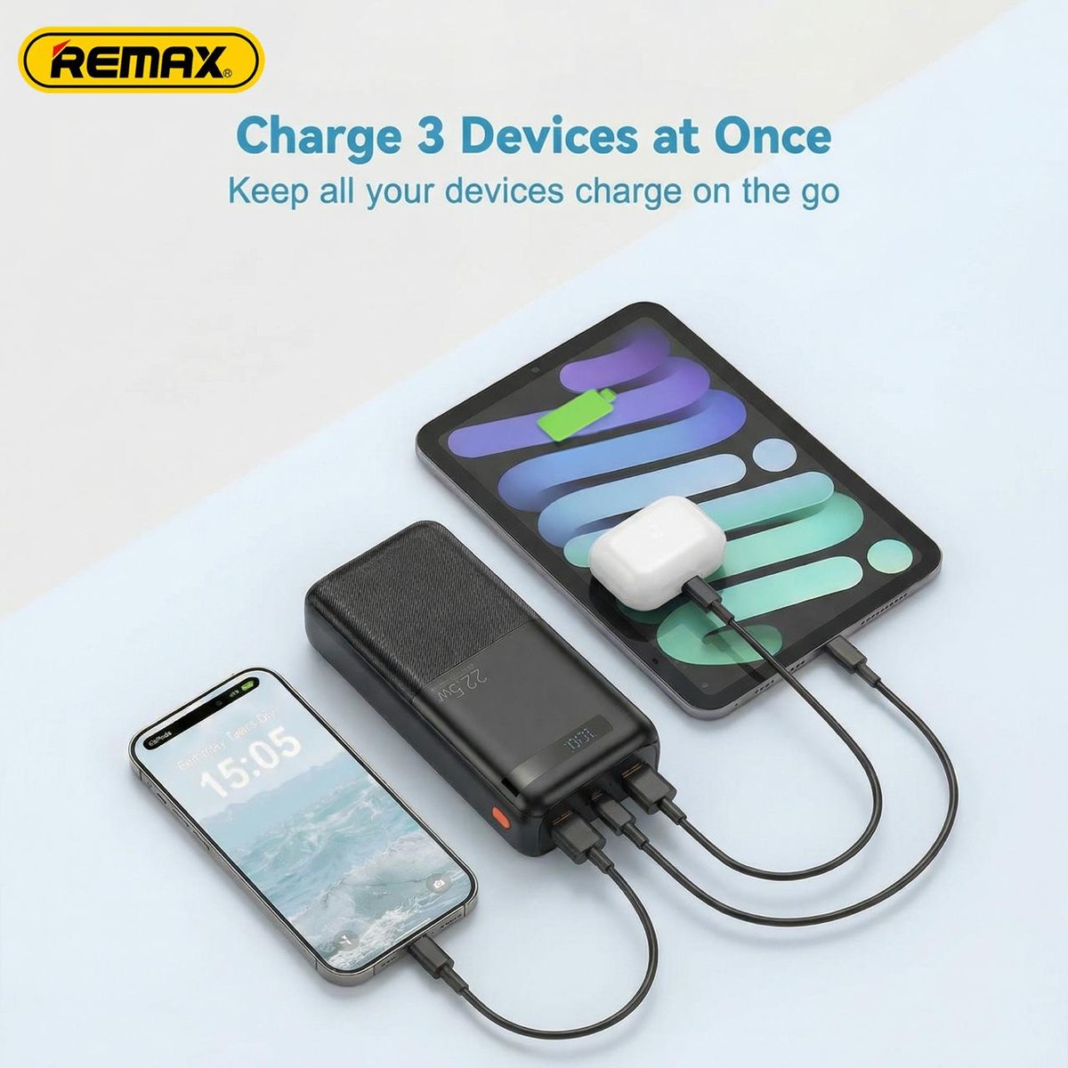 Remax多规格快充充电宝到货 1万至3万毫安可选