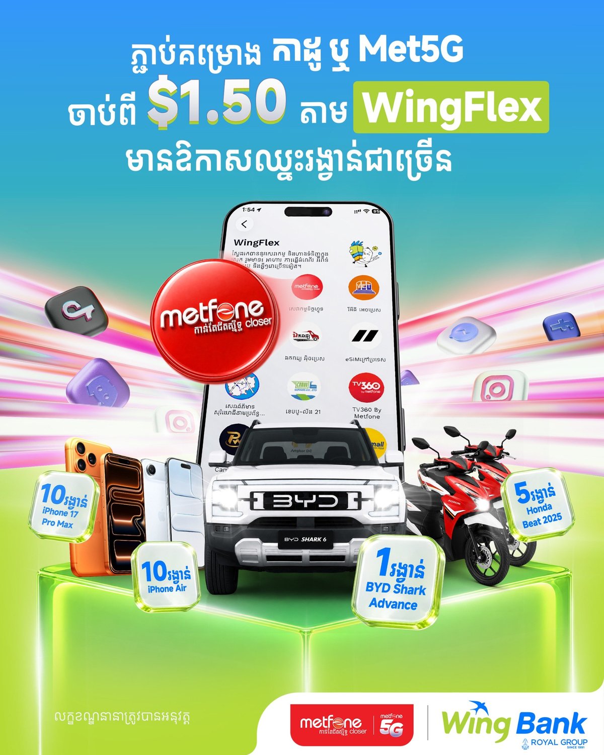 Wing银行联合Metfone推抽奖活动 赢取BYD汽车及i