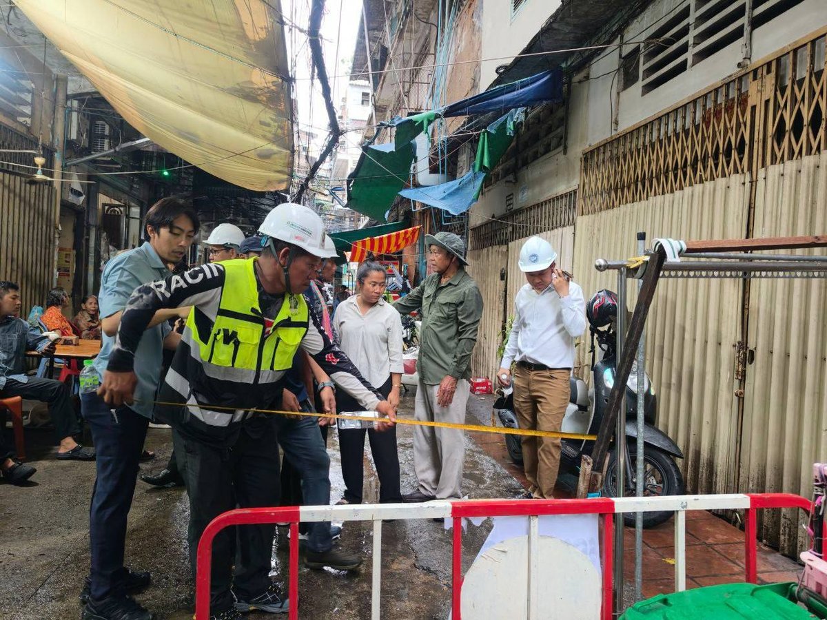金边7马卡区一栋建筑发生混凝土脱落,国土规划部已介入并疏散1