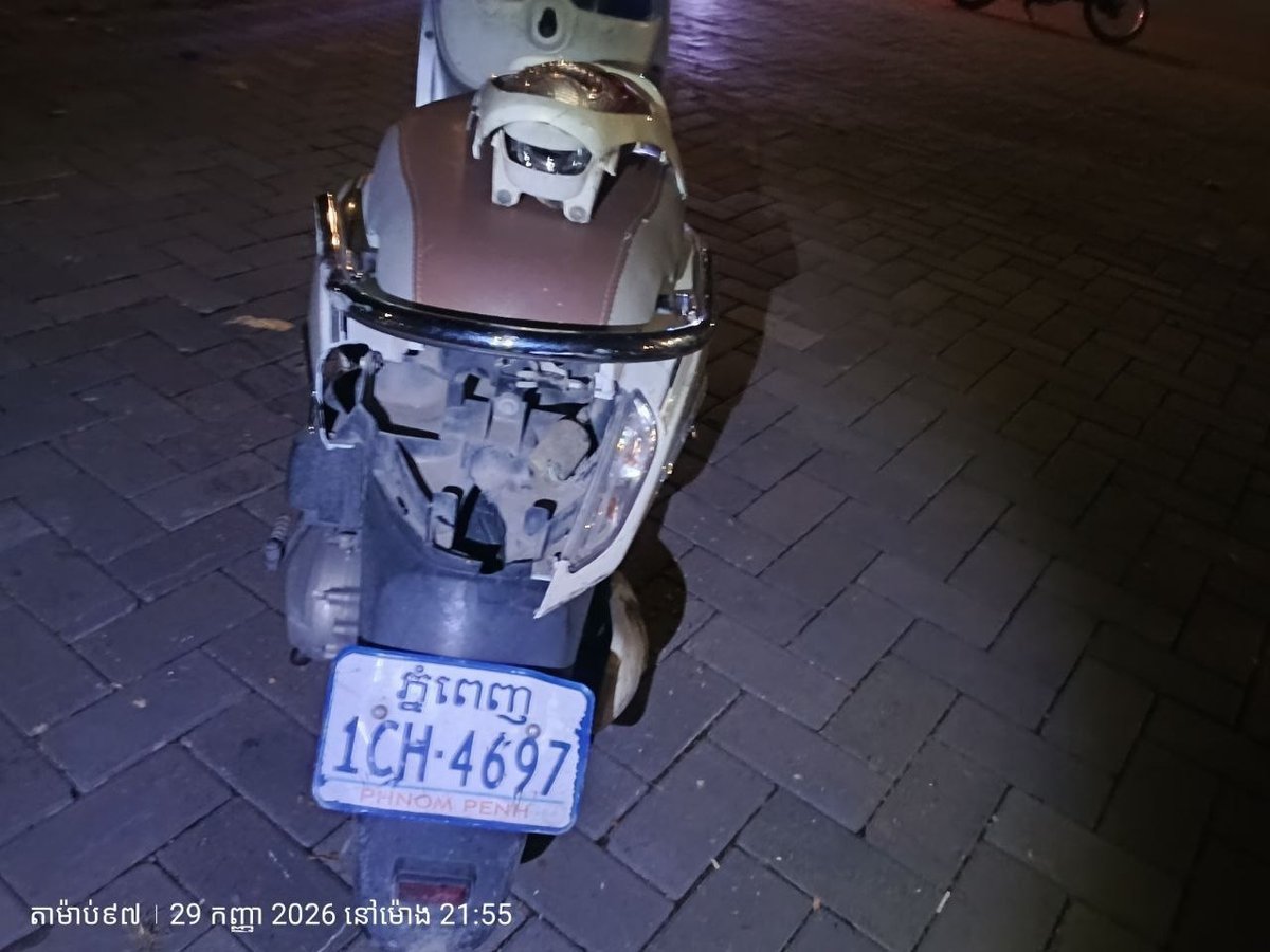 金边雷西郊区发生酒驾车祸 撞毁路边树木及摩托车