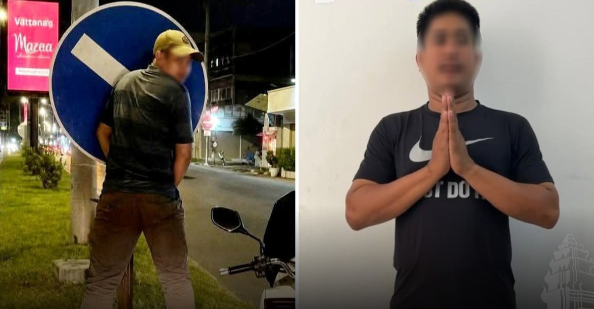 男子因在交通标志牌旁不文明行为公开道歉