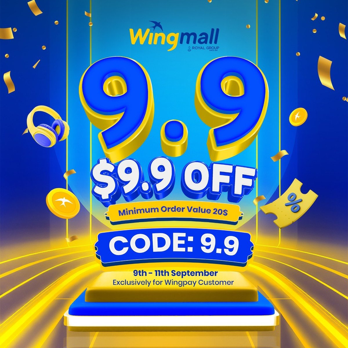 WingMall 9.9大促 满$20立减$9.9