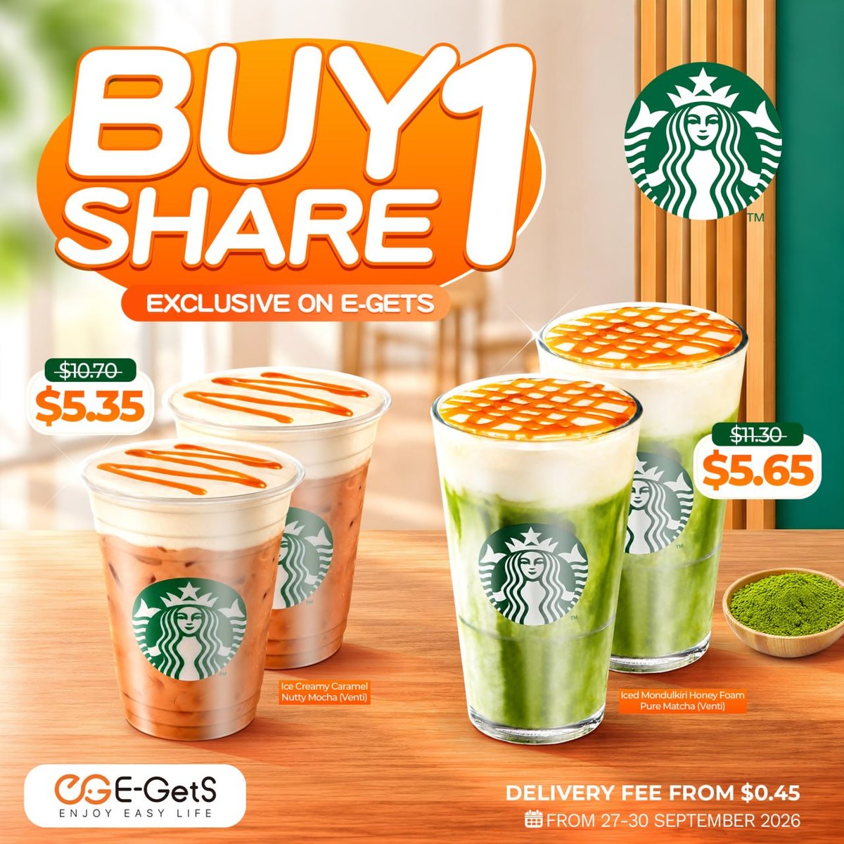 Starbucks Cambodia买一送一 简单点新用户送