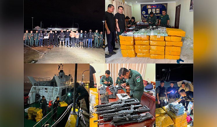 柬埔寨海警在西港海域破获一起重大毒品及非法武器交易案,抓获7