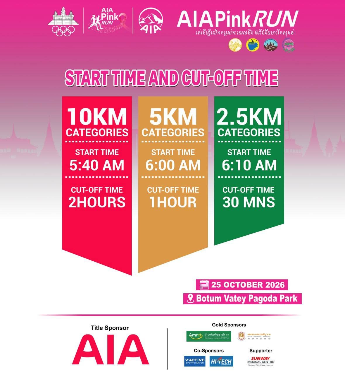 AIA Pink Run长跑活动将于10月25日在金边波东华