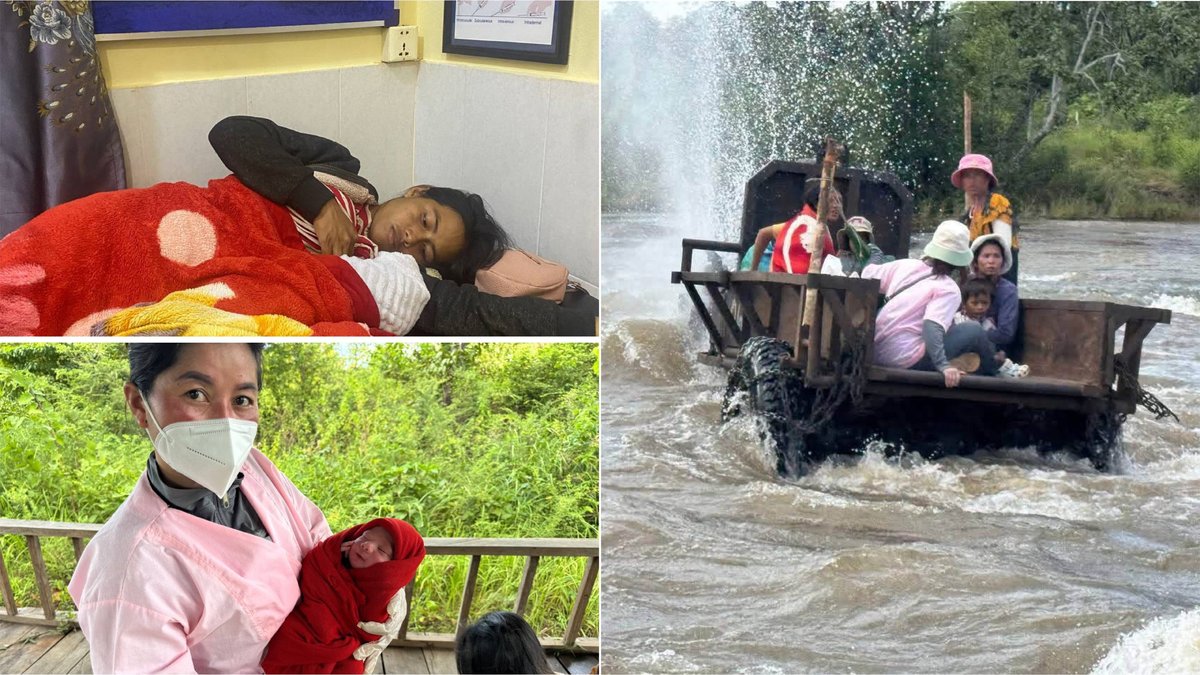 柬埔寨医护人员冒雨涉水 成功救助偏远地区产妇