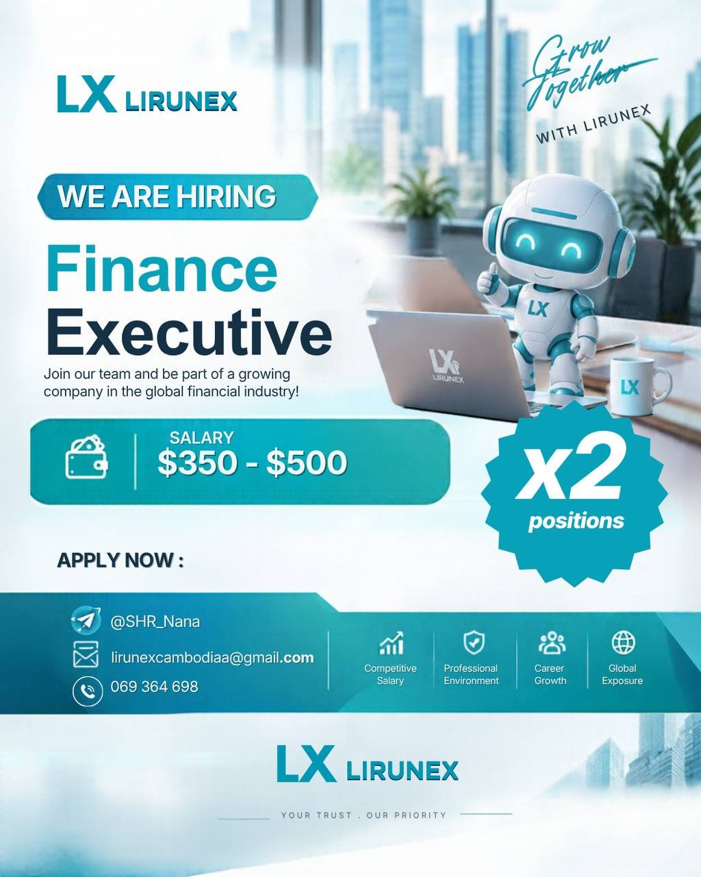 Lirunex招聘财务专员 薪资$350-$500