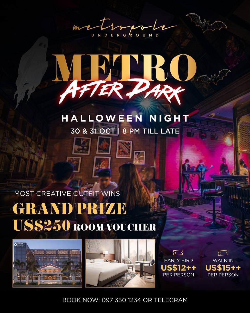 金边凯悦Metropole地下派对 预售$12 含一杯鸡尾酒