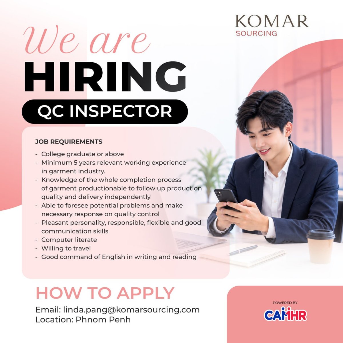 Komar Sourcing急招QC检查员 要求5年服装行业