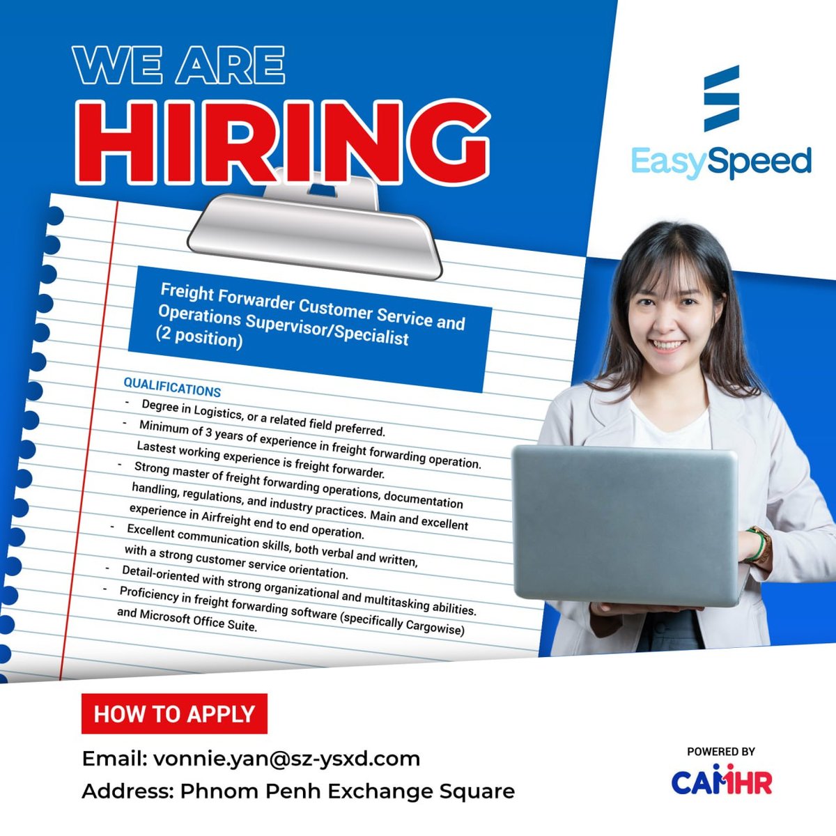 EASYSPEED急招物流客服及操作督导 需3年经验