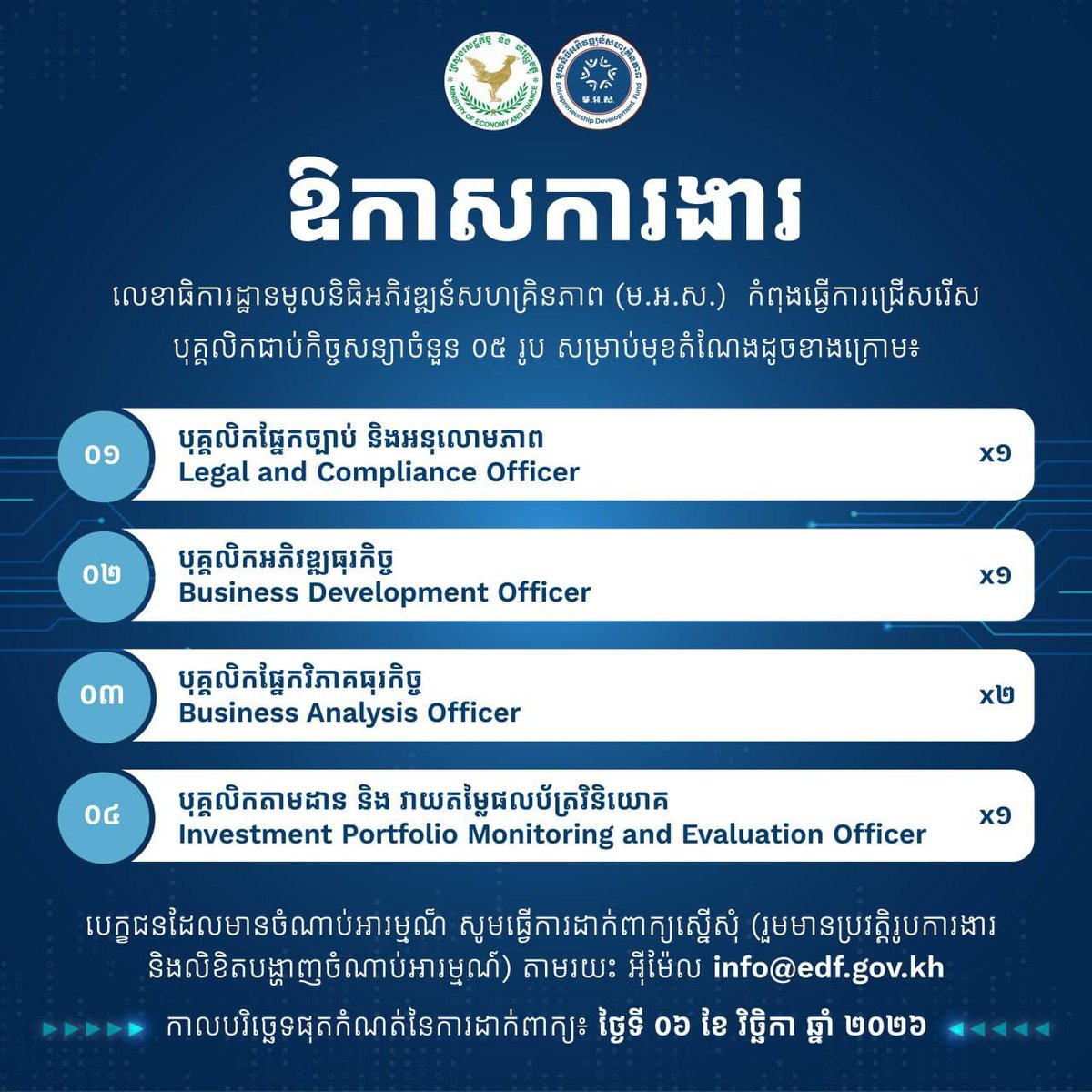 经济财政部招聘5名合同制员工