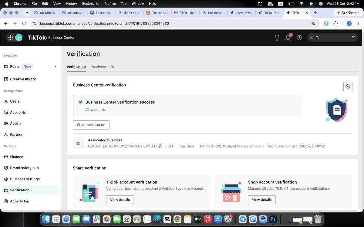 TikTok企业广告账户出售 已认证可代投 支持批量