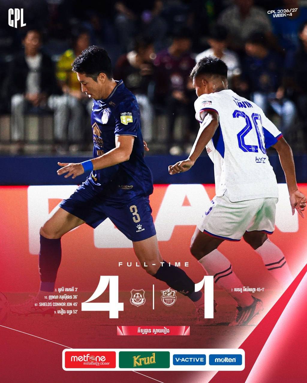 柬埔寨超级联赛第4周 柴桢省Svay Rieng FC 4比