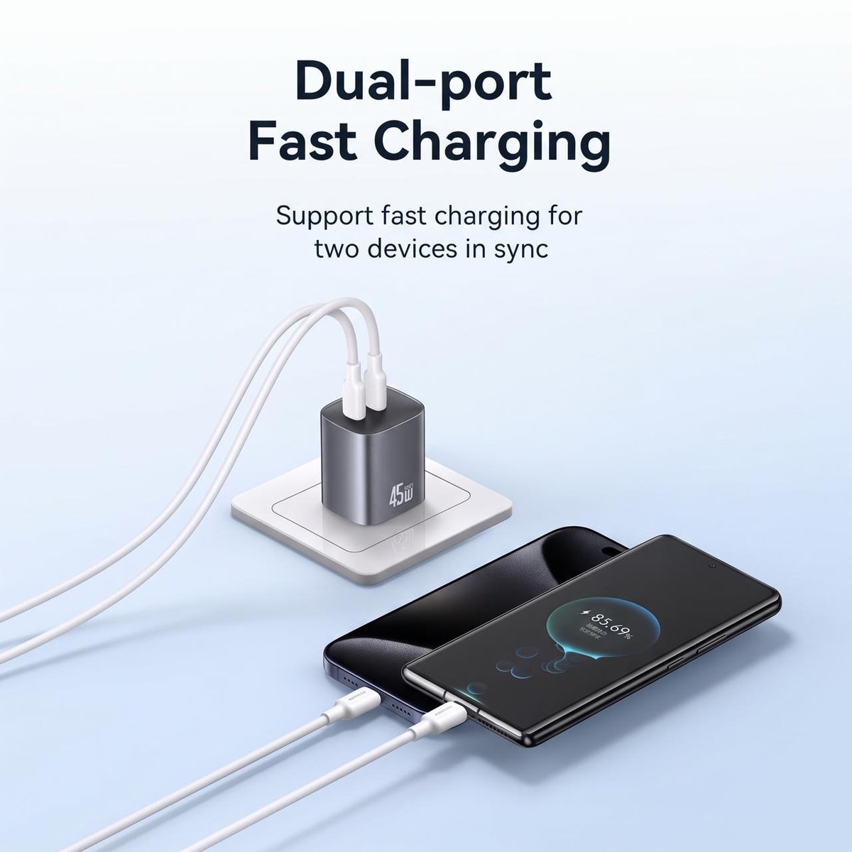 USAMS 45W氮化镓快充头上市 支持双USB-C接口