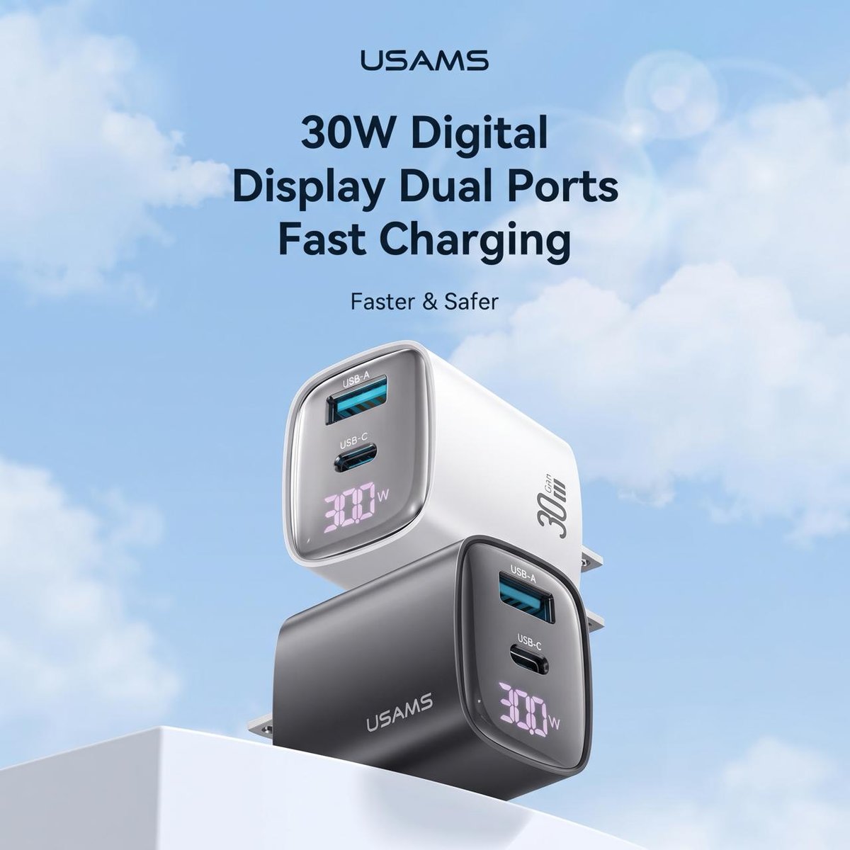 USAMS 30W GaN快充头上市 支持双口快充