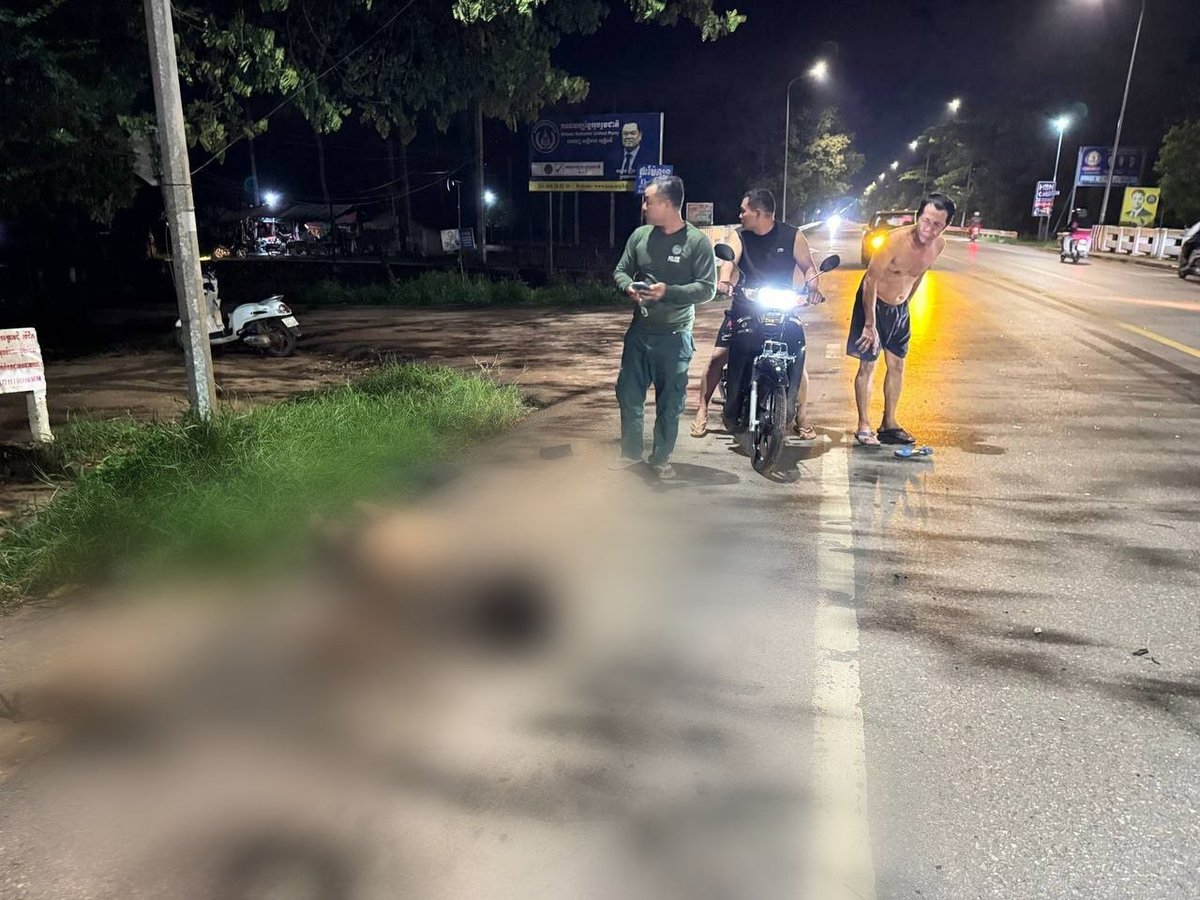 暹粒市发生严重车祸 摩托车与汽车相撞致1人重伤