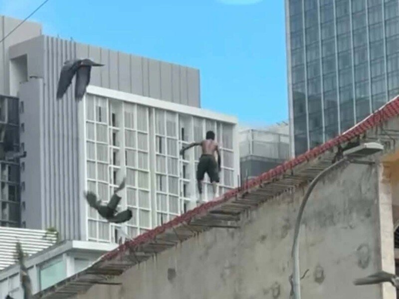 金边堆谷区发生嫌疑人翻越屋顶逃窜事件