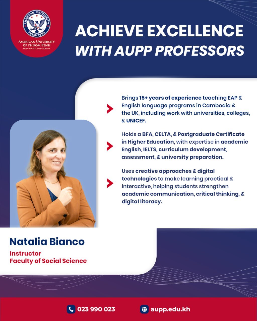 金边美国大学(AUPP)资深教授Natalia Bianco