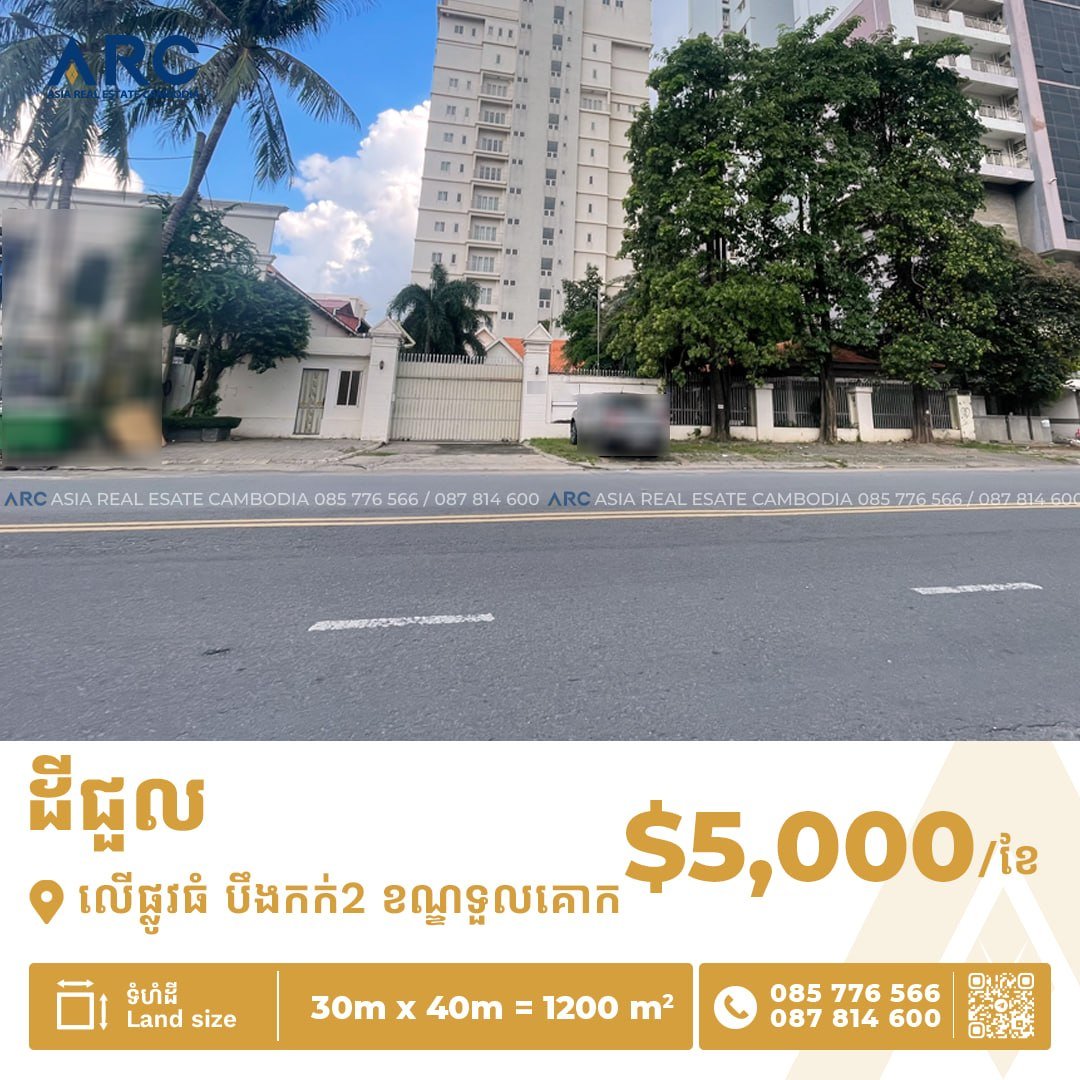 堆谷区BKK2主干道地块招租 30x40米 月租$5000