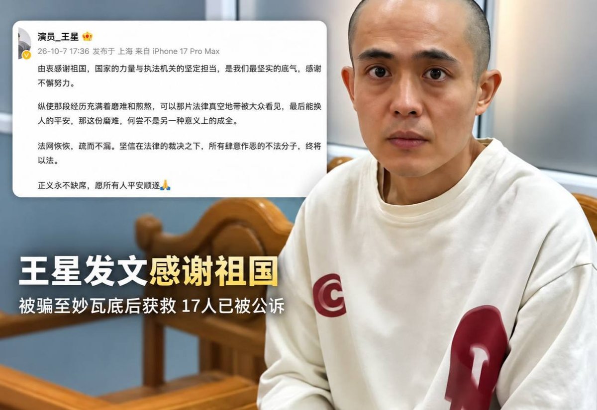 演员王星被骗缅甸获救 涉案17人已被提起公诉