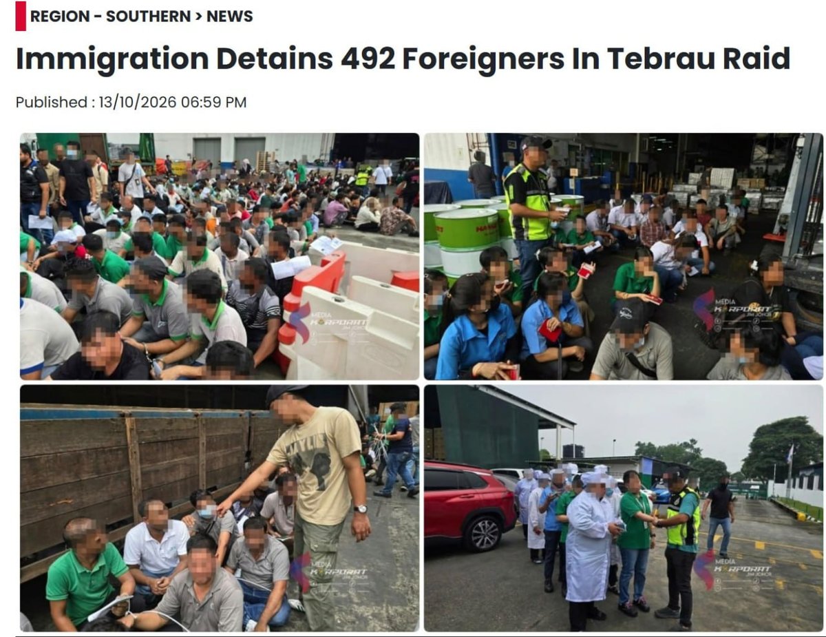 马来西亚新山工厂突击检查 492名外籍人员被扣查