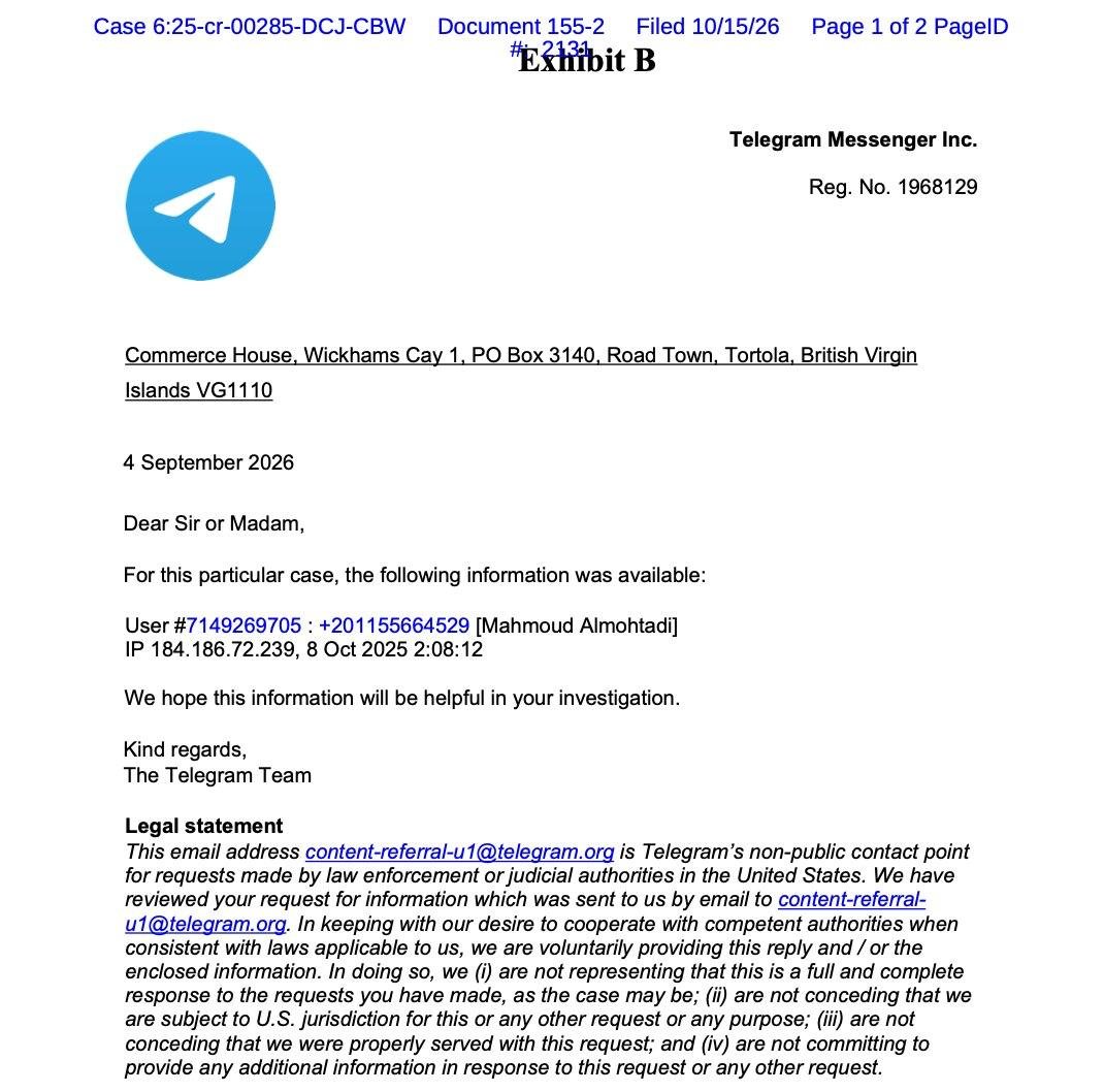 Telegram在回应美国法院命令时,自愿向执法部门提供了部